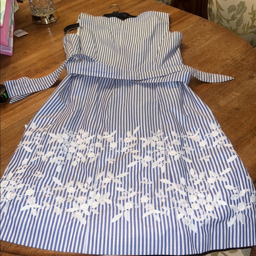Talbot Blue and White Striped Dress with Floral Design - Picture 5 of 6